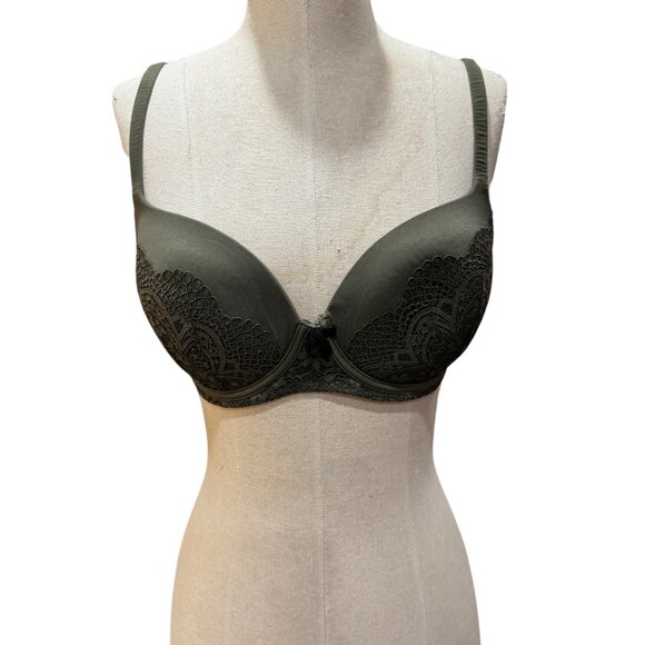 Victoria’s Secret Body by Victoria Lined Demi Bra 38C – Hunter Green Lace Overla - Picture 1 of 5